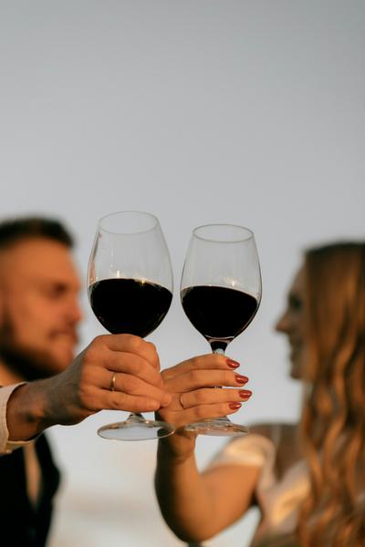 Brindisi con due bicchieri di rosso